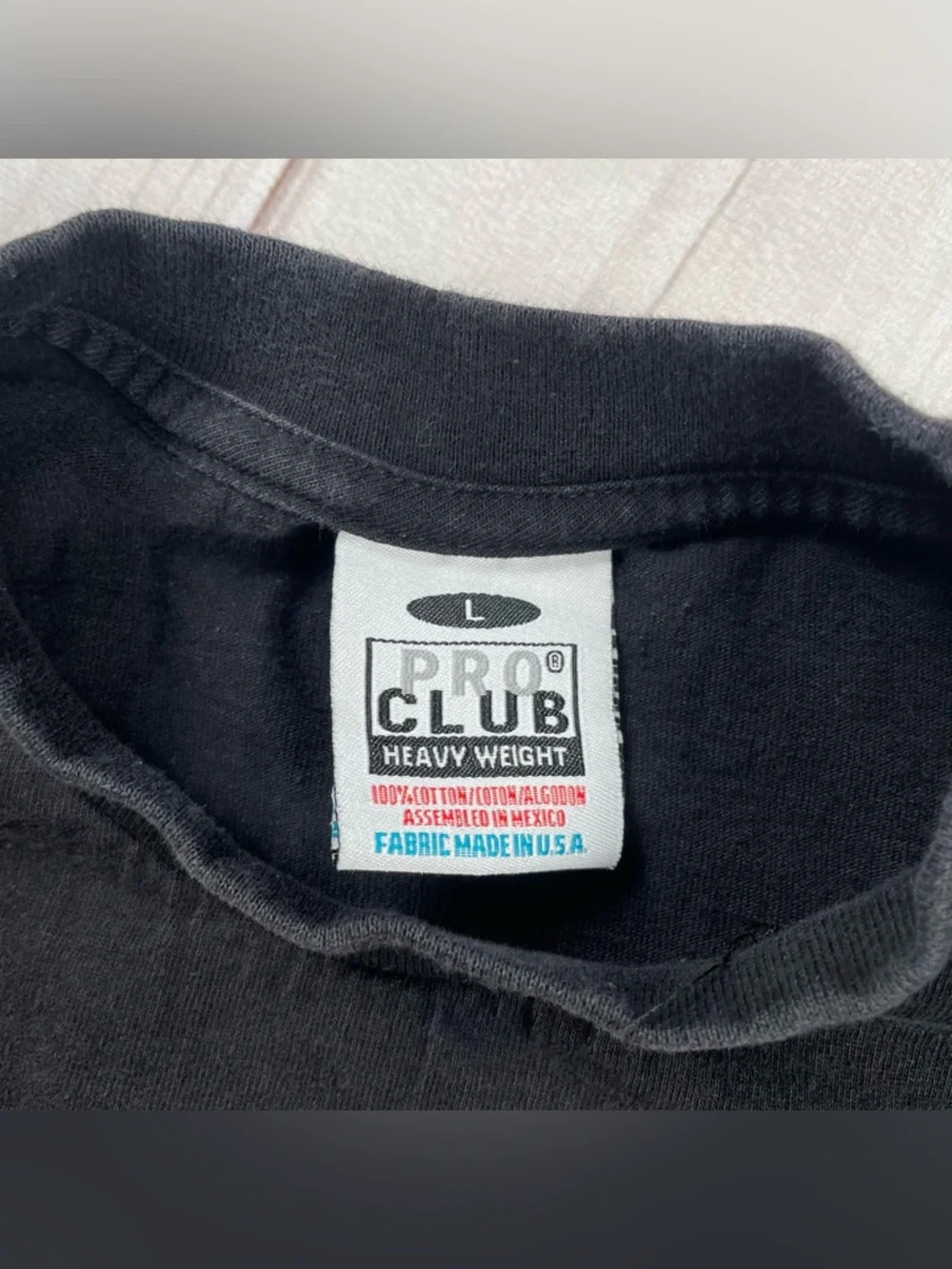 Vintage Pro Club T Shirt Mens L Black Crew Blank Tee Heavyweight Made in USA 90s - Picture 7 of 10